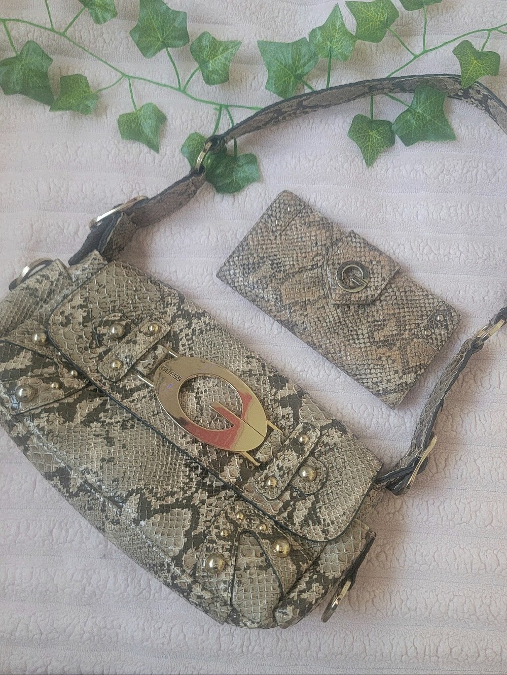 Rare Y2k 2000s Studded Guess Shoulder Bag Baguette Snakeskin No Flaws!